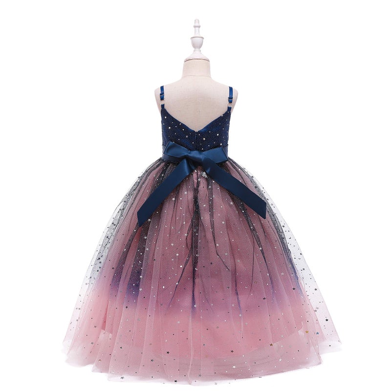 Glamulice Navy Blue Flower Girl Lace Bridesmaid Dresses for Wedding Party Princess Spaghetti Strap Sparkle Ombre Tulle Dress Pageant Dance Ball Gown Pink Holiday Photo Shoot Formal Gown 9 10 - Image 2